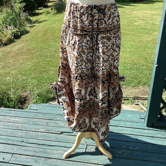 Tiered boho cottagecore upcycled bedspread elastic drawstring maxi skirt sm to L - Picture 7 of 16